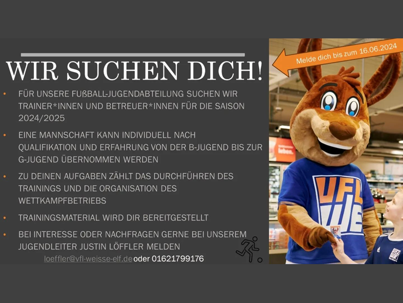 Trainer und Betreuer für die Saison 2024/25 gesucht